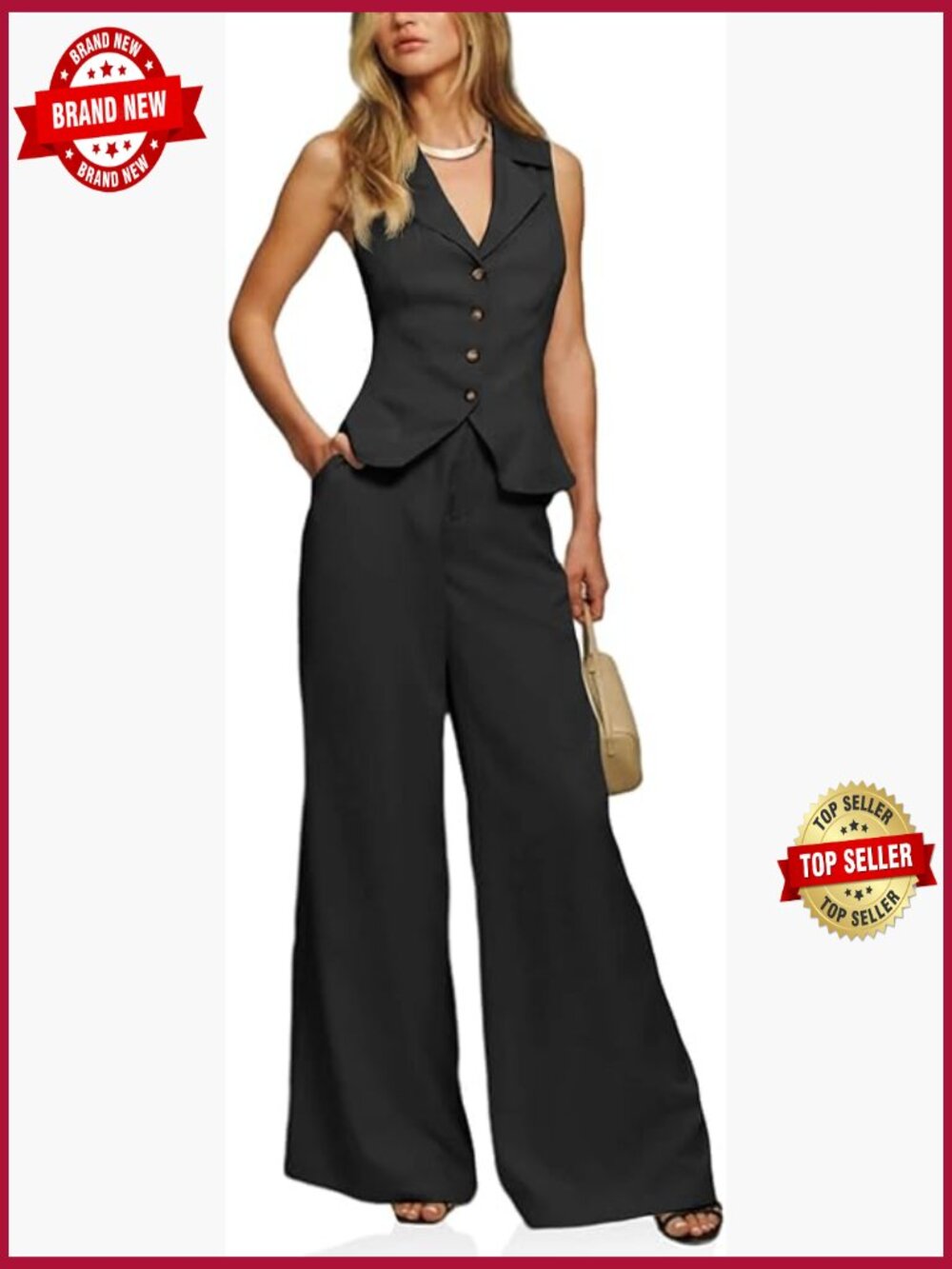 2 Piece Vest and Wide Leg Pant Suit Crop Blazer Set Summer Outfit